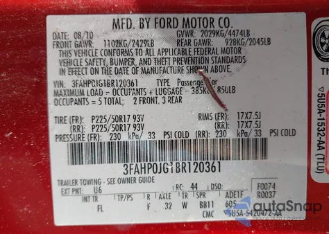 2011 Ford Fusion Sel из США, поврежденный, VIN 3FAHP0JG1BR120361